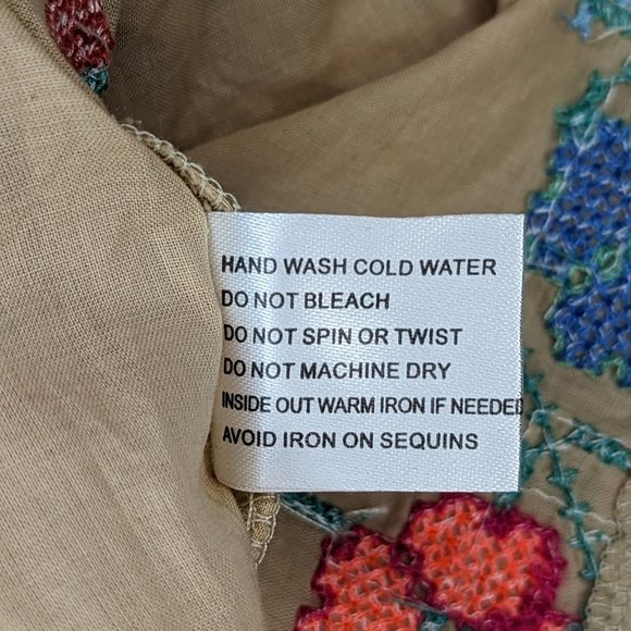 Luxe Moda Tan‎ Emroidered Shirt S 100% Cotton - Picture 4 of 8